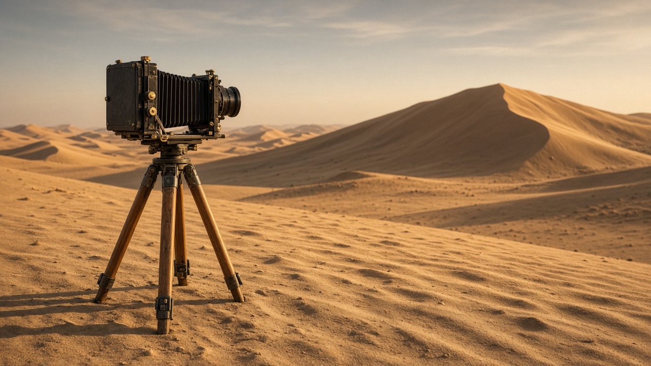 Large-format camera in desert light in the Seedance 2.0 workspace