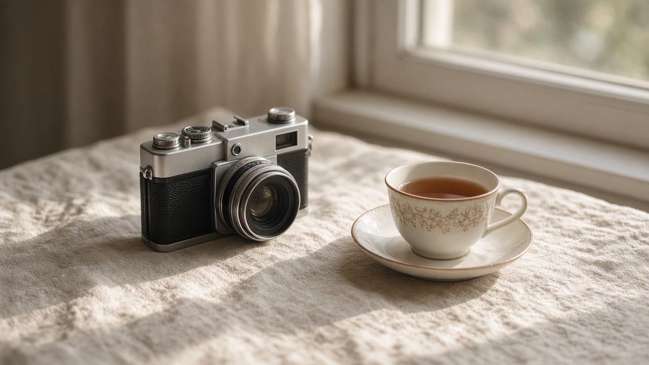 Still life of a vintage camera illustrating reference-guided editing