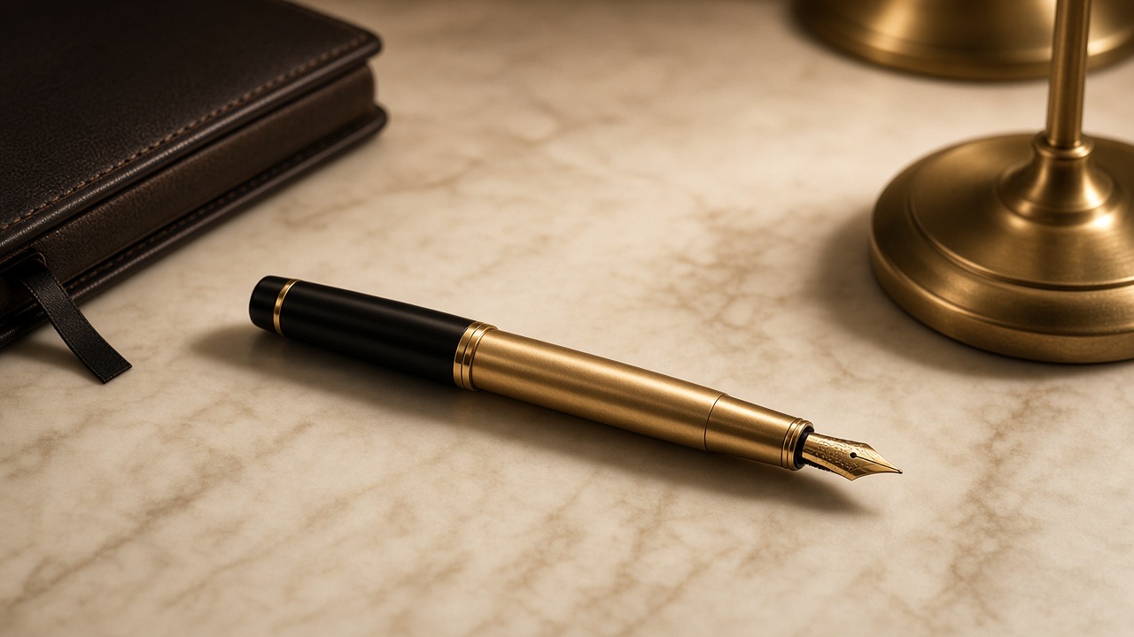 Studio still of a fountain pen as a text-to-image example