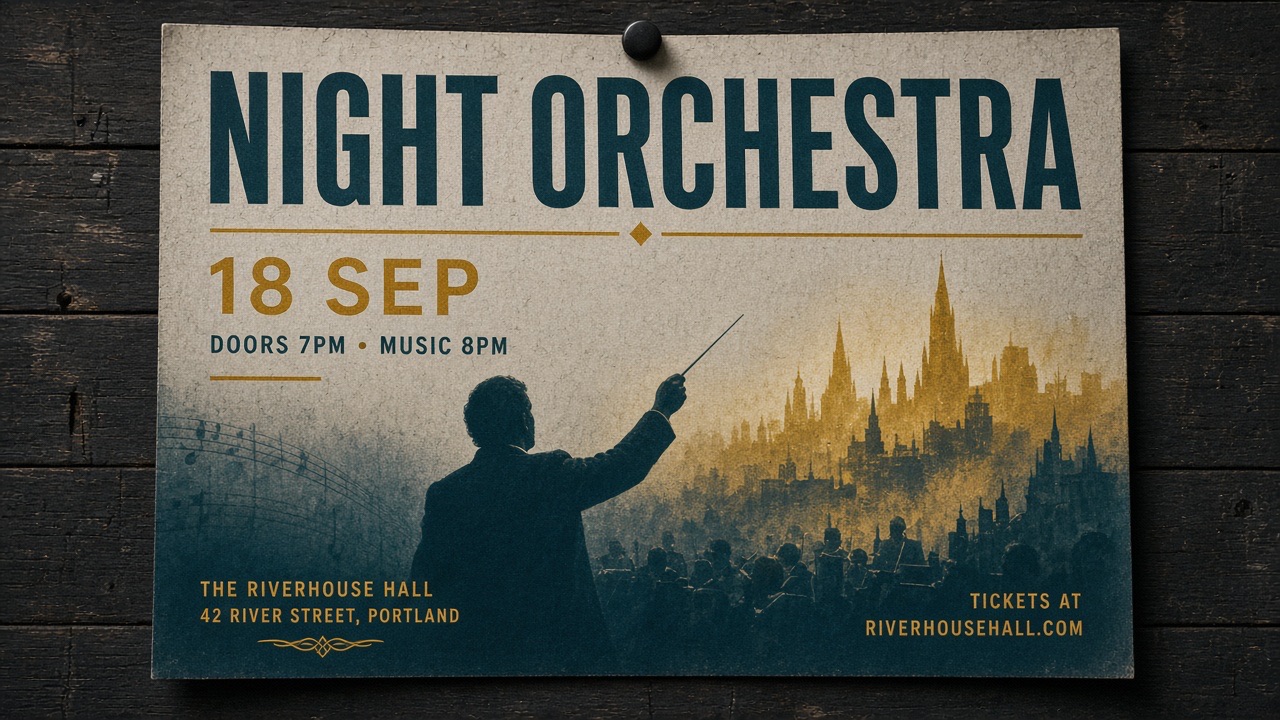 Printed concert poster with sharp headline type