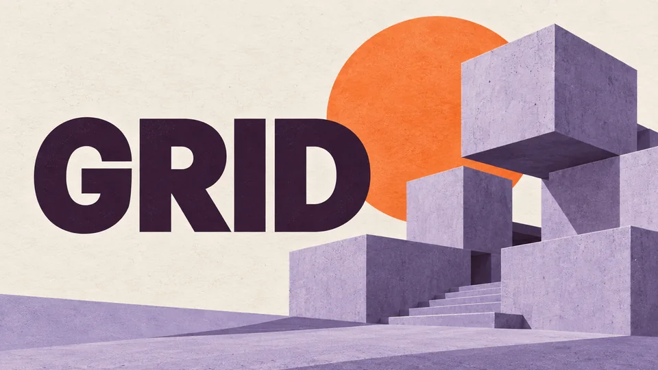 Lavender geometric poster with GRID lettering