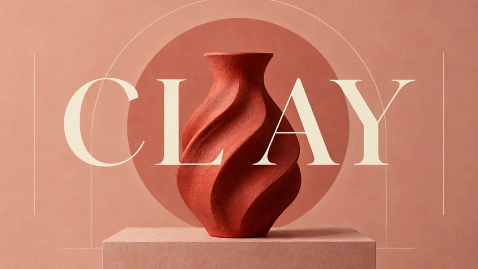 Red ceramics poster with CLAY typography