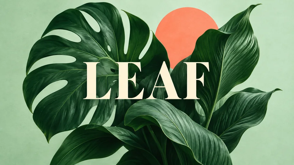 Emerald botanical poster with LEAF lettering